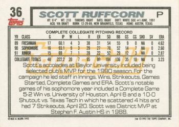 1992 Topps - Gold Winners #36 Scott Ruffcorn Back