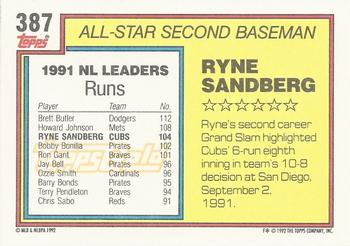 1992 Topps - Gold Winners #387 Ryne Sandberg Back