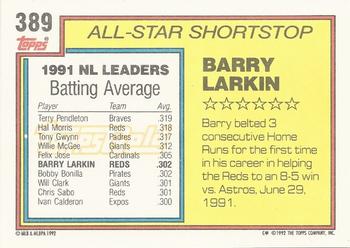 1992 Topps - Gold Winners #389 Barry Larkin Back