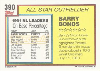 1992 Topps - Gold Winners #390 Barry Bonds Back