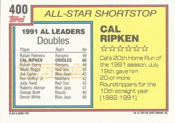 1992 Topps - Gold Winners #400 Cal Ripken Back