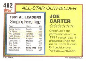 1992 Topps - Gold Winners #402 Joe Carter Back