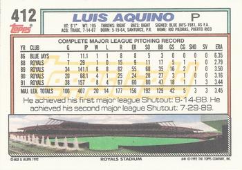 1992 Topps - Gold Winners #412 Luis Aquino Back