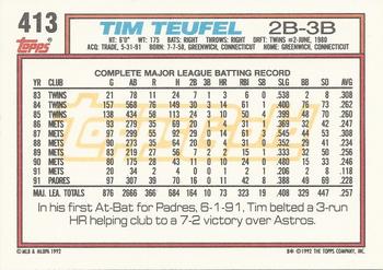 1992 Topps - Gold Winners #413 Tim Teufel Back