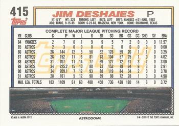 1992 Topps - Gold Winners #415 Jim Deshaies Back