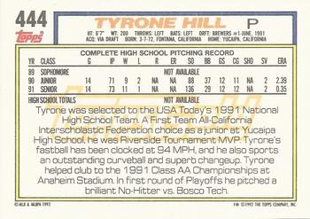 1992 Topps - Gold Winners #444 Tyrone Hill Back