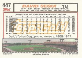 1992 Topps - Gold Winners #447 David Segui Back