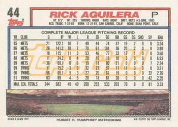 1992 Topps - Gold Winners #44 Rick Aguilera Back