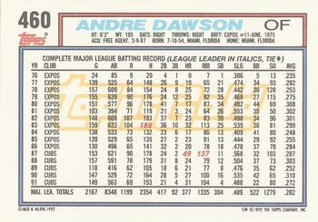 1992 Topps - Gold Winners #460 Andre Dawson Back
