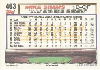 1992 Topps - Gold Winners #463 Mike Simms Back