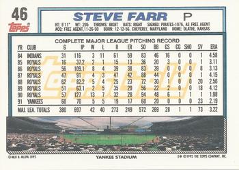 1992 Topps - Gold Winners #46 Steve Farr Back