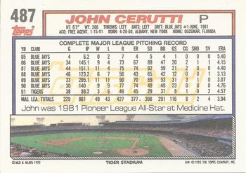 1992 Topps - Gold Winners #487 John Cerutti Back
