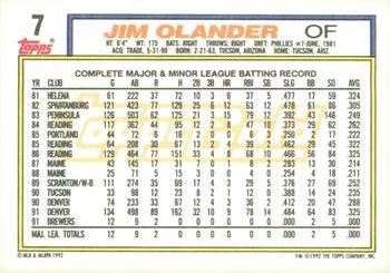 1992 Topps - Gold Winners #7 Jim Olander Back