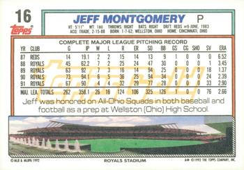 1992 Topps - Gold Winners #16 Jeff Montgomery Back