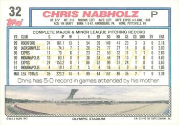 1992 Topps - Gold Winners #32 Chris Nabholz Back