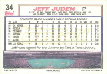 1992 Topps - Gold Winners #34 Jeff Juden Back