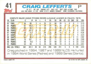 1992 Topps - Gold Winners #41 Craig Lefferts Back