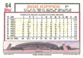1992 Topps - Gold Winners #64 Bob Kipper Back