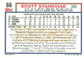1992 Topps - Gold Winners #66 Scott Stahoviak Back