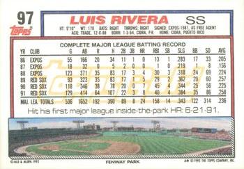 1992 Topps - Gold Winners #97 Luis Rivera Back