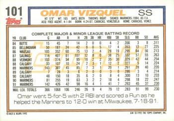 1992 Topps - Gold Winners #101 Omar Vizquel Back