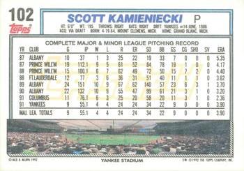 1992 Topps - Gold Winners #102 Scott Kamieniecki Back