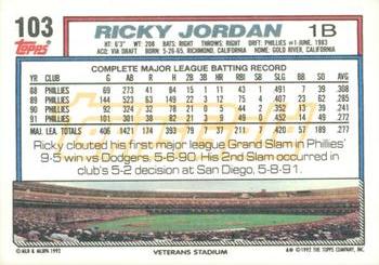 1992 Topps - Gold Winners #103 Ricky Jordan Back