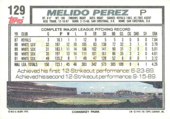 1992 Topps - Gold Winners #129 Melido Perez Back