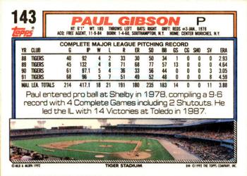 1992 Topps - Gold Winners #143 Paul Gibson Back