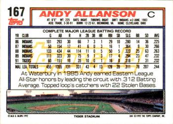 1992 Topps - Gold Winners #167 Andy Allanson Back