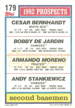 1992 Topps - Gold Winners #179 Bobby DeJardin / Cesar Bernhardt / Armando Moreno / Andy Stankiewicz Back