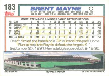 1992 Topps - Gold Winners #183 Brent Mayne Back