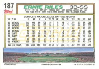 1992 Topps - Gold Winners #187 Ernie Riles Back