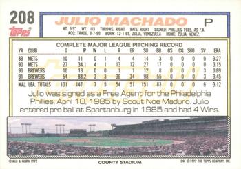 1992 Topps - Gold Winners #208 Julio Machado Back