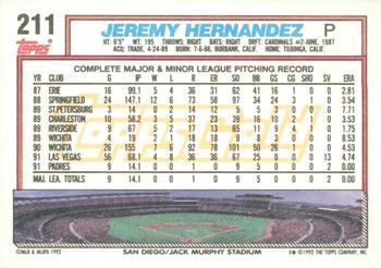 1992 Topps - Gold Winners #211 Jeremy Hernandez Back