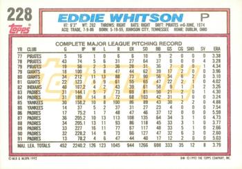 1992 Topps - Gold Winners #228 Eddie Whitson Back