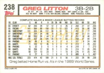 1992 Topps - Gold Winners #238 Greg Litton Back