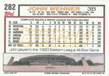 1992 Topps - Gold Winners #282 John Wehner Back