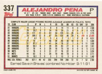 1992 Topps - Gold Winners #337 Alejandro Pena Back