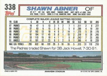 1992 Topps - Gold Winners #338 Shawn Abner Back