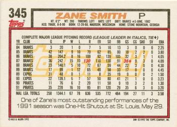 1992 Topps - Gold Winners #345 Zane Smith Back
