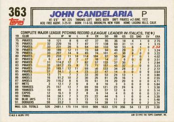1992 Topps - Gold Winners #363 John Candelaria Back