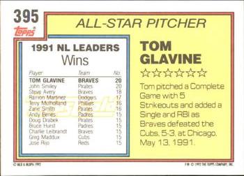 1992 Topps - Gold Winners #395 Tom Glavine Back