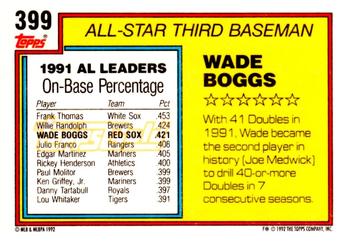 1992 Topps - Gold Winners #399 Wade Boggs Back