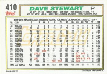 1992 Topps - Gold Winners #410 Dave Stewart Back