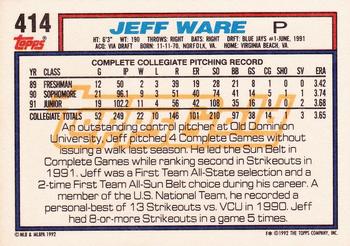 1992 Topps - Gold Winners #414 Jeff Ware Back