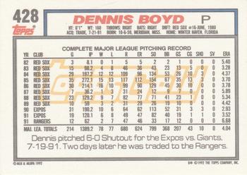 1992 Topps - Gold Winners #428 Dennis Boyd Back