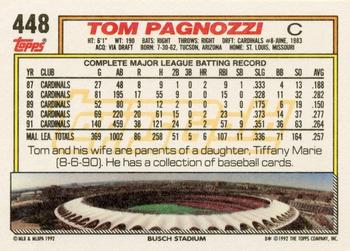 1992 Topps - Gold Winners #448 Tom Pagnozzi Back