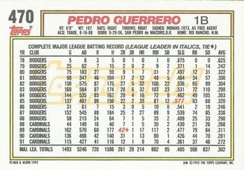 1992 Topps - Gold Winners #470 Pedro Guerrero Back