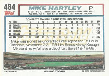 1992 Topps - Gold Winners #484 Mike Hartley Back